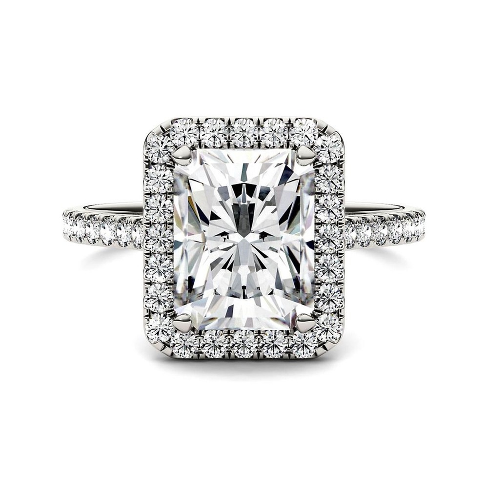 Radiant-Cut Moissanite Halo Ring in 14K White Gold (3 ct. dew)